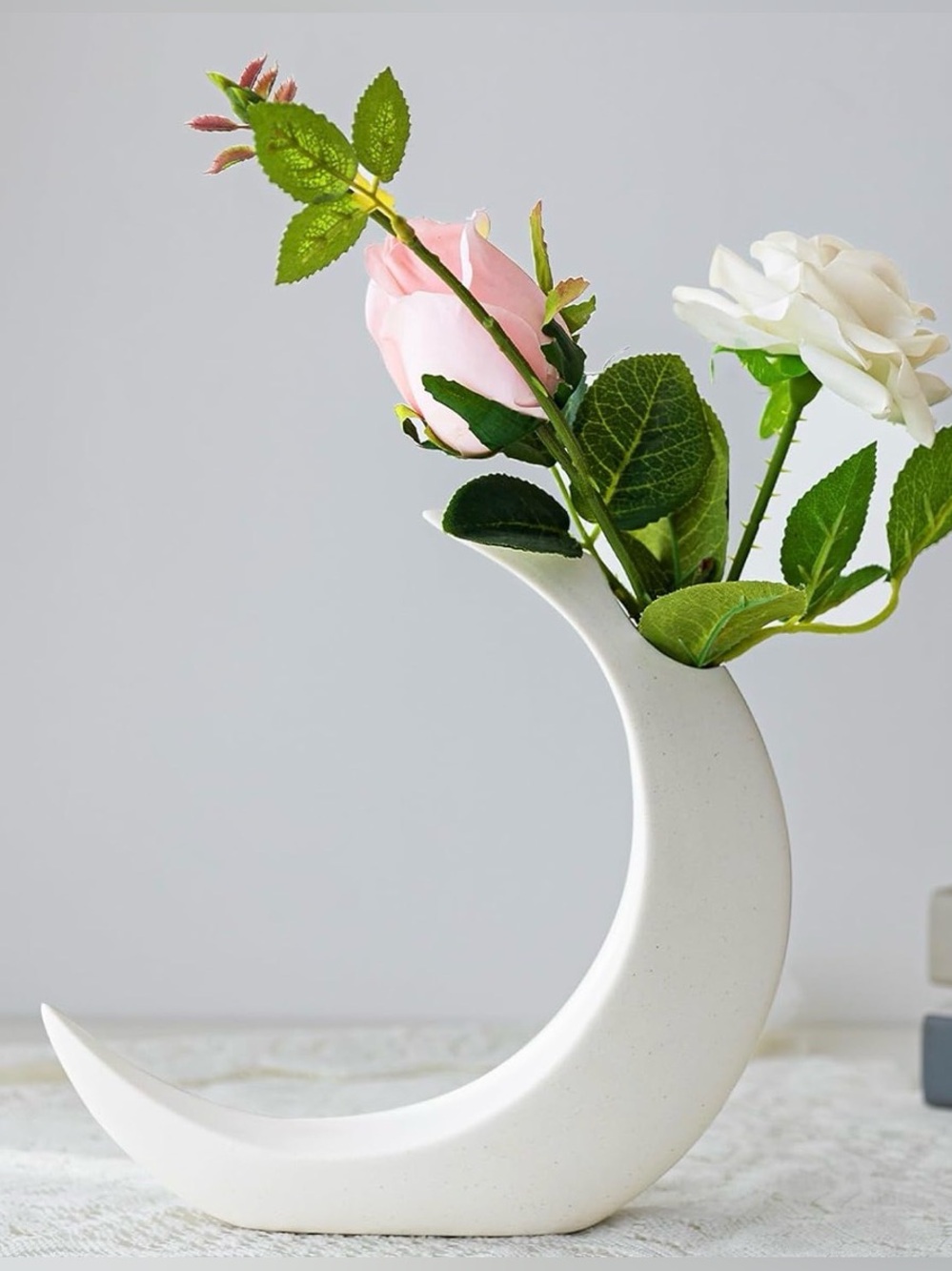 Elegant Crescent Moon Ceramic Vase - White